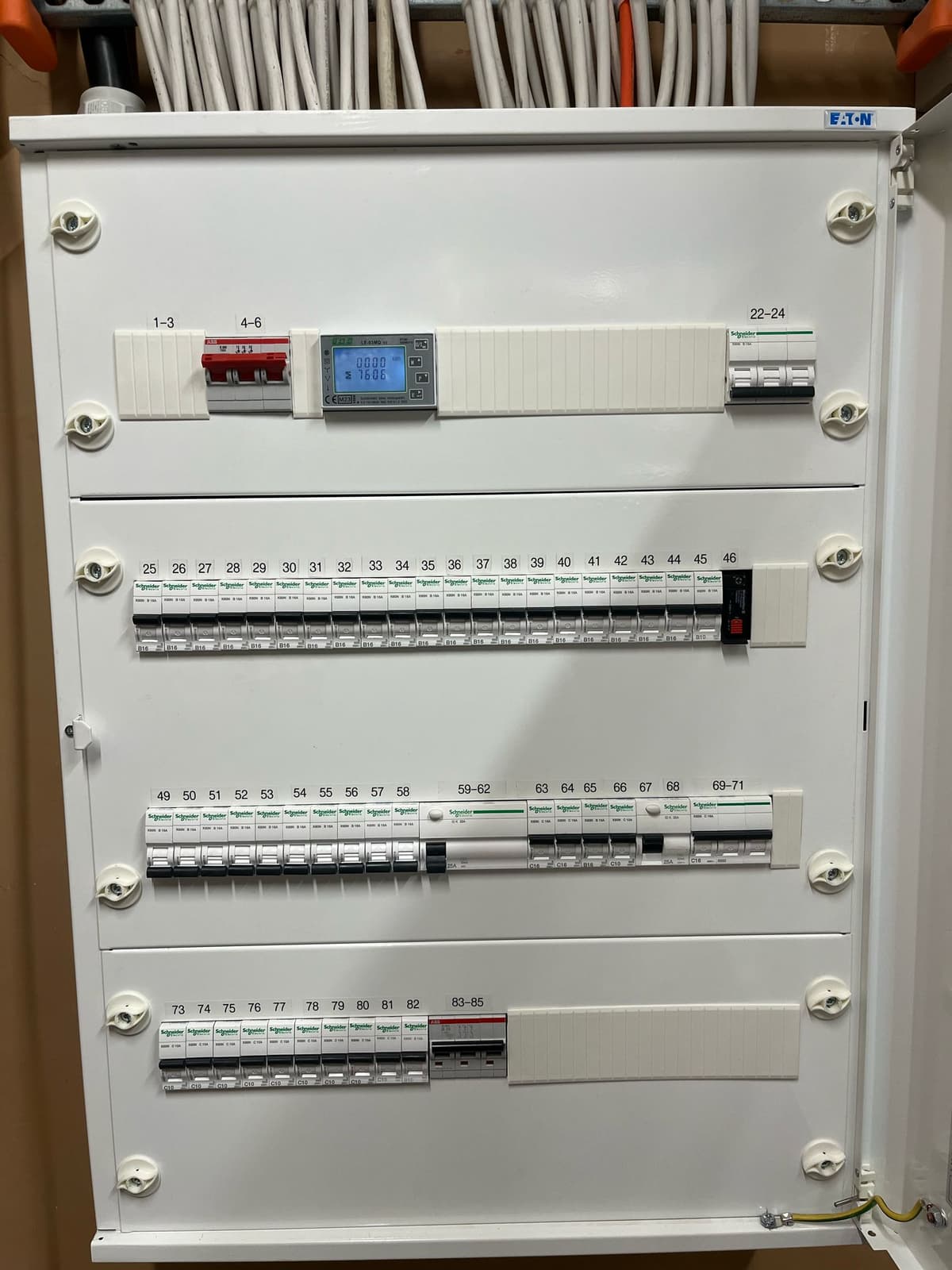 Pabeigta sadalne ar marķētām grupām un elektroenerģijas skaitītāju